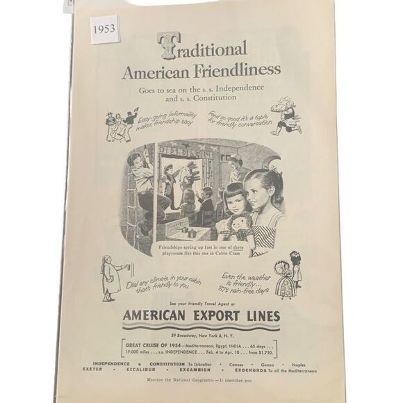 Vintage 1953 American Export Lines American Friendliness Ad Advertisement - Picture 2 of 4
